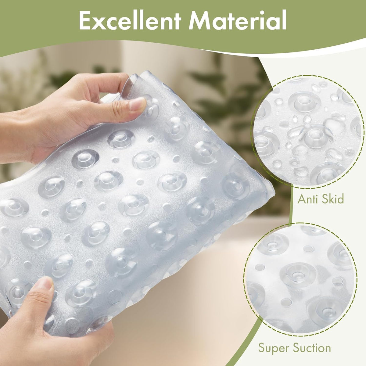 AmazerBath Shower Mat Non Slip 40 x 16 Inches, Shower Stall Mats with Suction Cups and Drain Holes, Non Slip Bath Mat for Tub for Elderly & Kids, Clear