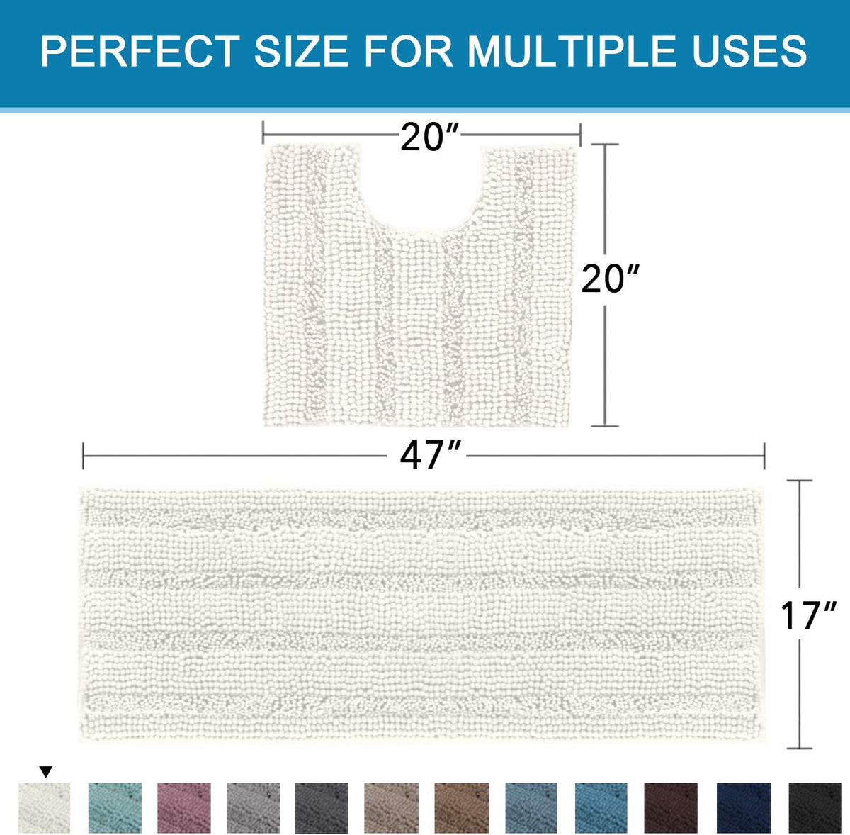 H.VERSAILTEX Bathroom Rugs Bath Rug Set 2 Piece Bathroom Contour Rug Toilet Mat Sets Non Slip Contour Bath Rug Ultra Thick Water Absorbent Striped Bath Mats Washable(47" x 17" Plus 20" x 20" U, Cream)