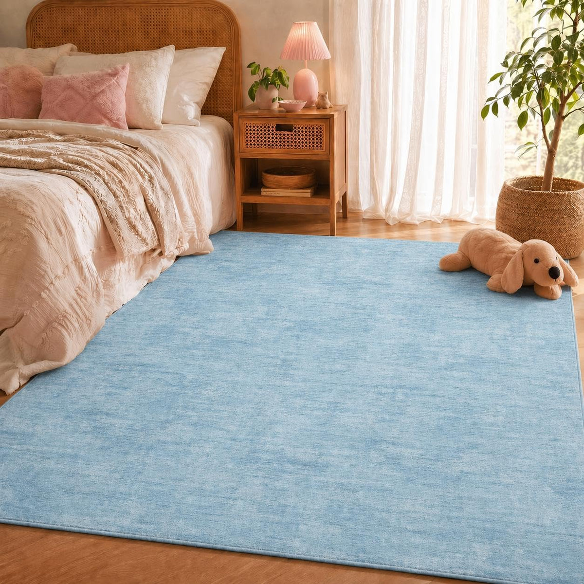 RUGSREAL Small Area Rug 2x3 Entryway Mat with Rubber Backing Stain Resistant Throw Carpet Modern Solid Color Bath Mat Contempowary Washable Rug for Living Room Bedroom Dining Room Kitchen, Beige 2x3