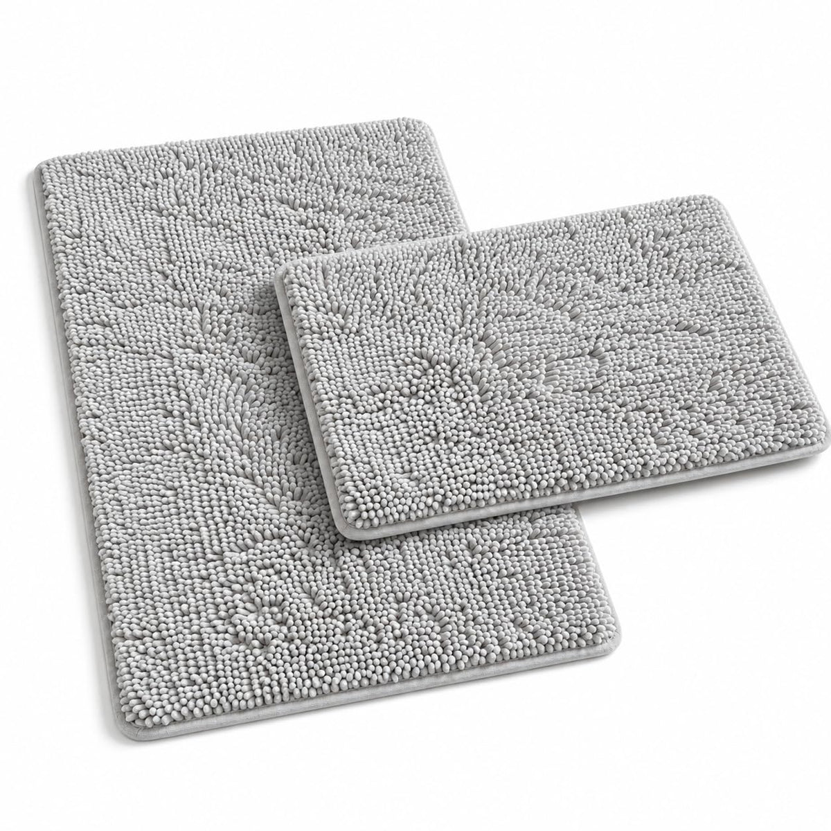 RUN HELIX Bathroom Rugs Set 2 Piece Thick Chenille Bath Mats, Soft Quick Dry Plush Absorbent Bath Rugs with Non-Slip PVC Backing, 32x20+24x16 Inch Black