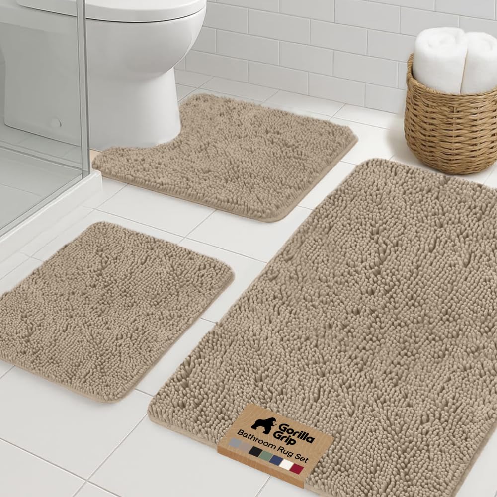 GORILLA GRIP Bathroom Area Rug Sets 2 Piece, Soft Chenille, 30x20 Grey