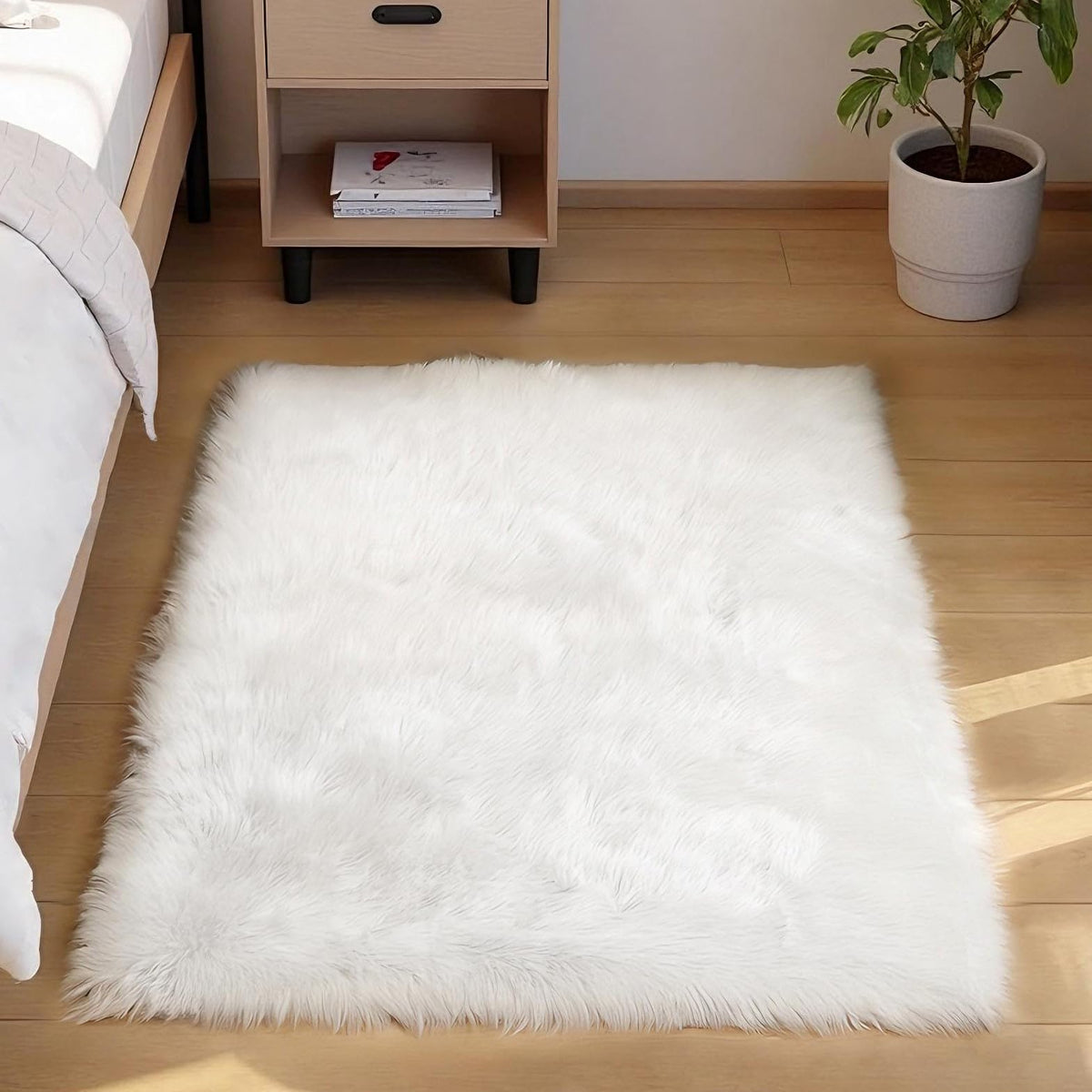 Goolela White Fluffy Faux Fur Rug for Bedroom Faux Sheepskin Rug 2x3 White Fuzzy Furry Bedside Carpet Dining Room Playroom Dorm Small Washable Rectangle