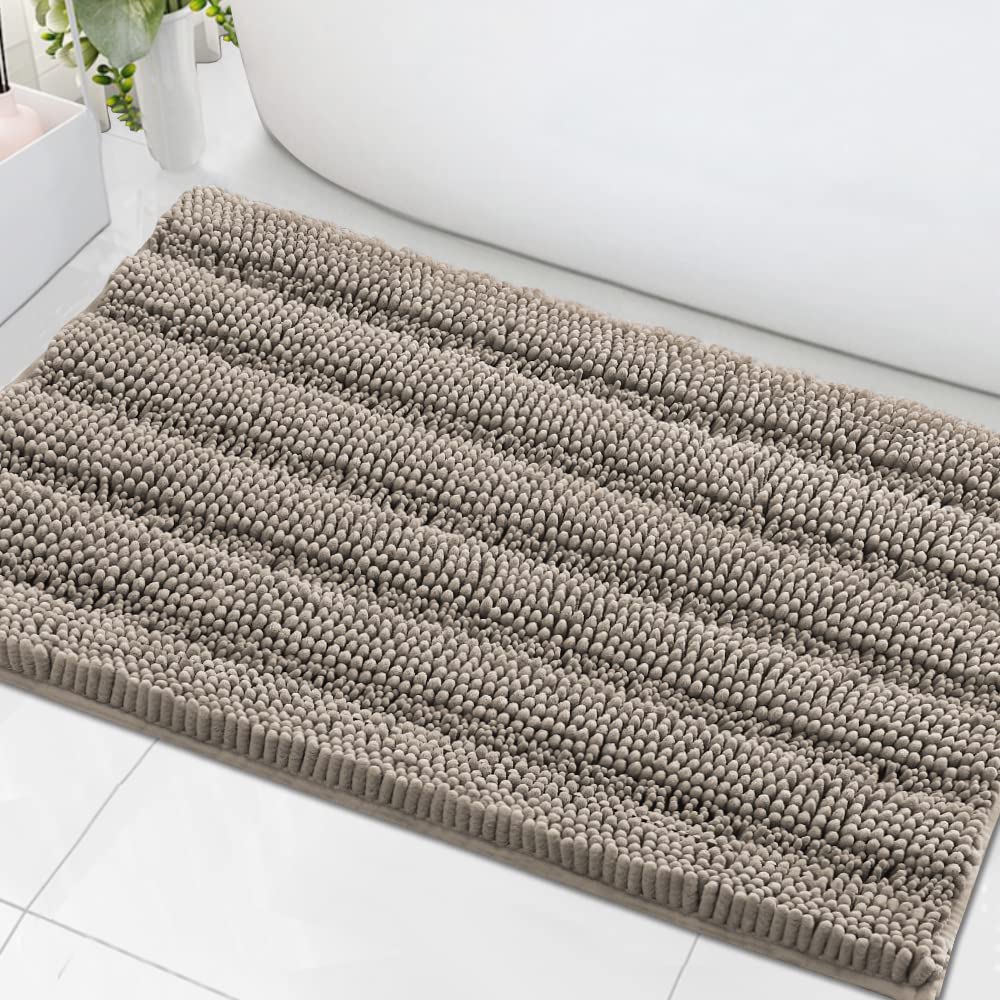 H.VERSAILTEX Bathroom Rugs Bath Rug Set 2 Piece Bathroom Contour Rug Toilet Mat Sets Non Slip Contour Bath Rug Ultra Thick Water Absorbent Striped Bath Mats Washable(47" x 17" Plus 20" x 20" U, Cream)