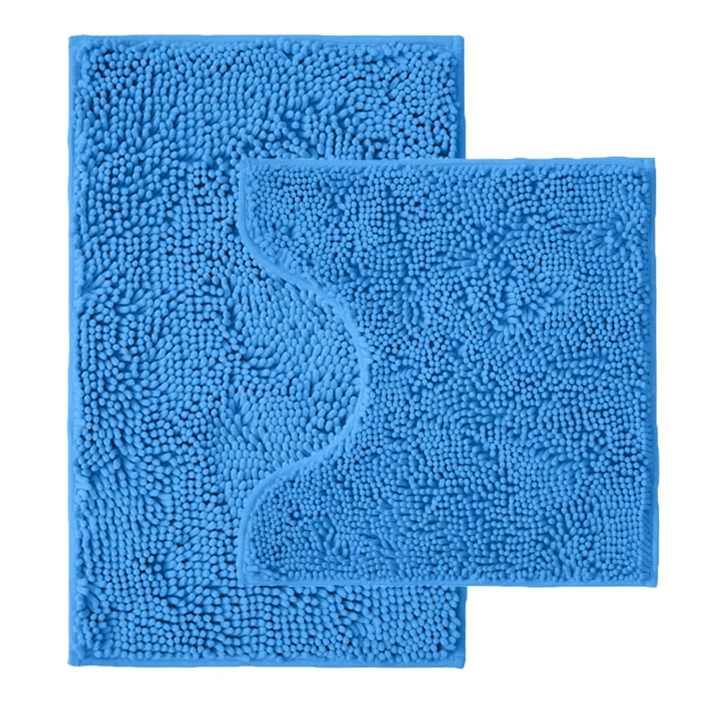 Bathroom Rugs Sets 2 Piece,Super Absorbent Chenille Bath Mats and U-Shaped Toilet Rug,Strong PVC Non Slip Backing,Microfiber Washable Dry Quickly Bath Mats for Bathroom(20"x32"+20"x20"U, Light Grey)