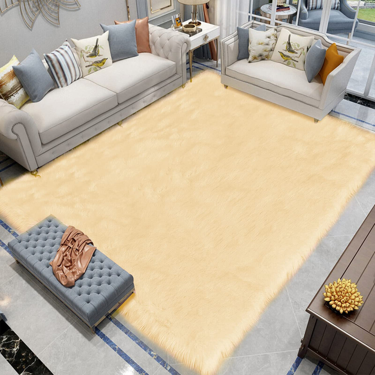 Latepis White Sheepskin Rug 2x3 Faux Fur Sheepskin Rug for Living Room Fluffy Washable Rugs for Bedroom Luxury Room Decor Furry Rugs Rectangle