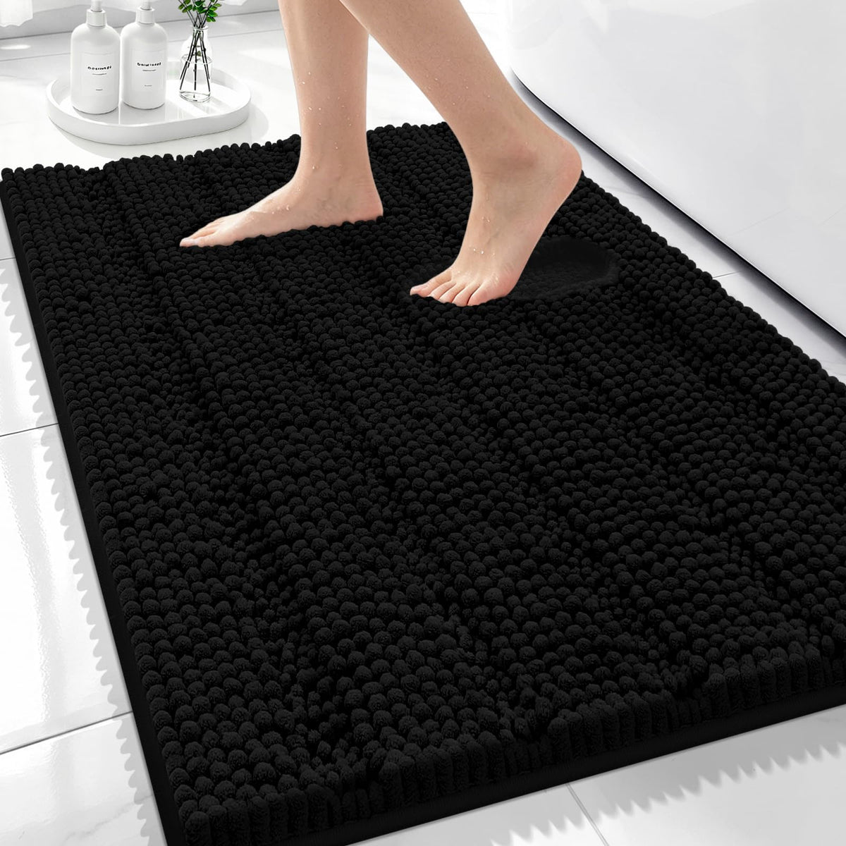 Bcoimo Small Bath Rug Mat,24x17 Chenille Non Slip Gray Bathroom Shower Mat