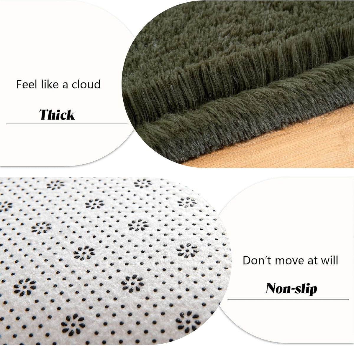 Runner Rug for Bedroom, 2x6 Soft Shag Fluffy Area Rugs for Girls Boy's Room, Plush Shaggy Carpet with Non-Slip Bottom for Living Room Dorm, Olive Green