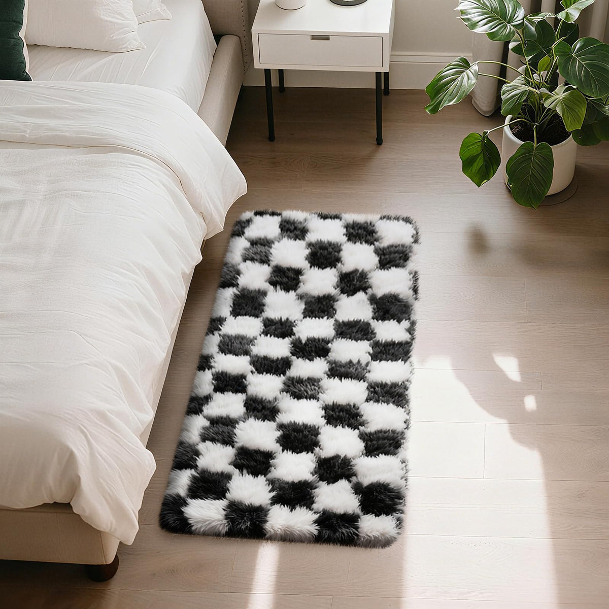 Beige 2x4 Area Rugs for Bedroom, Fluffy Shag Rug Small Rug Bedside Carpet