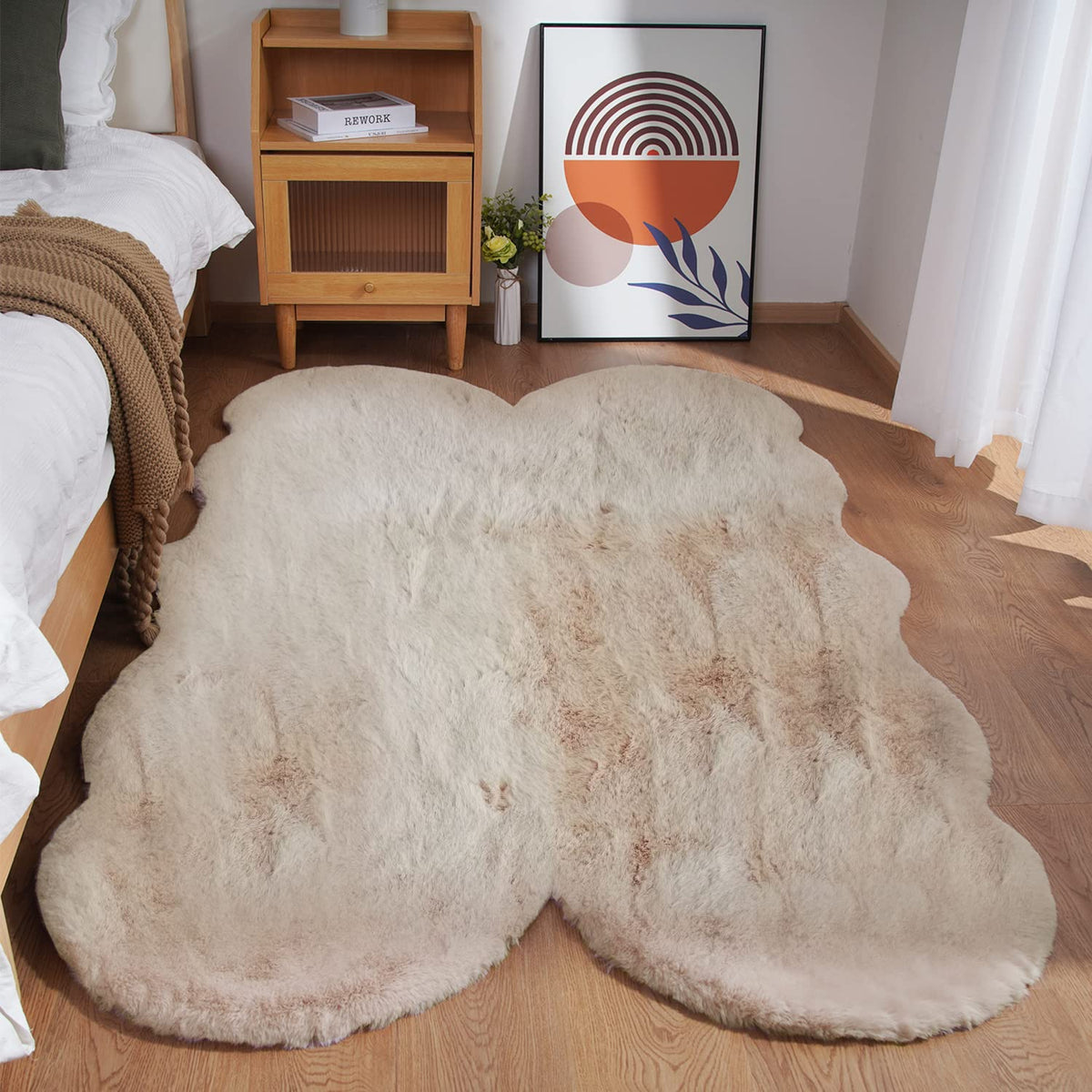 Ghouse Soft Faux Sheepskin Fur Rug 2x4 Black Fluffy Bedside Rugs Plush Rug Shag Nursery Carpet Area Rugs for Living Room Bedroom Playing Room Decor