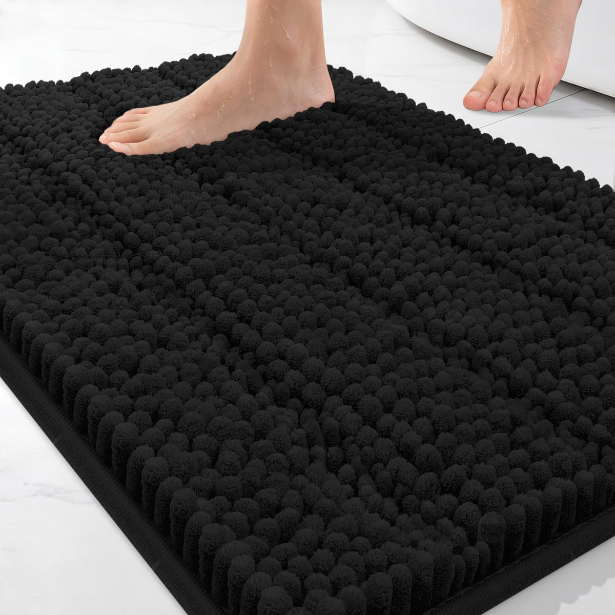 Bcoimo Small Bath Rug Mat,24x17 Chenille Non Slip Gray Bathroom Shower Mat