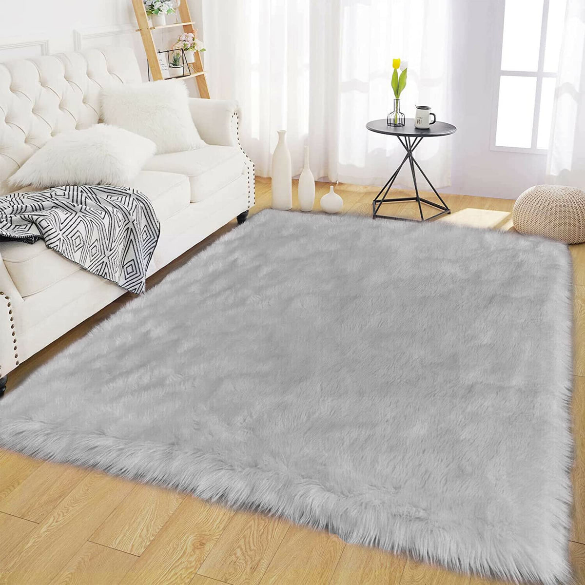 Latepis White Sheepskin Rug 2x3 Faux Fur Sheepskin Rug for Living Room Fluffy Washable Rugs for Bedroom Luxury Room Decor Furry Rugs Rectangle
