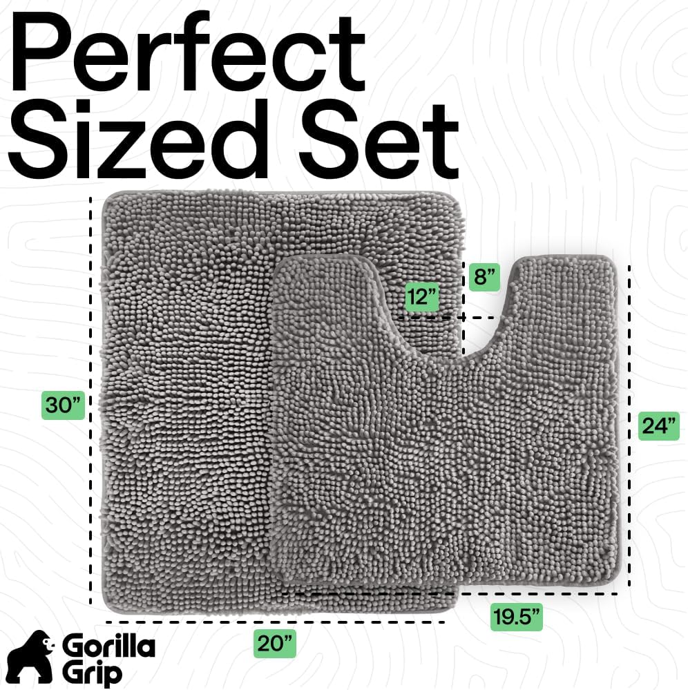 GORILLA GRIP Bathroom Area Rug Sets 2 Piece, Soft Chenille, 30x20 Grey