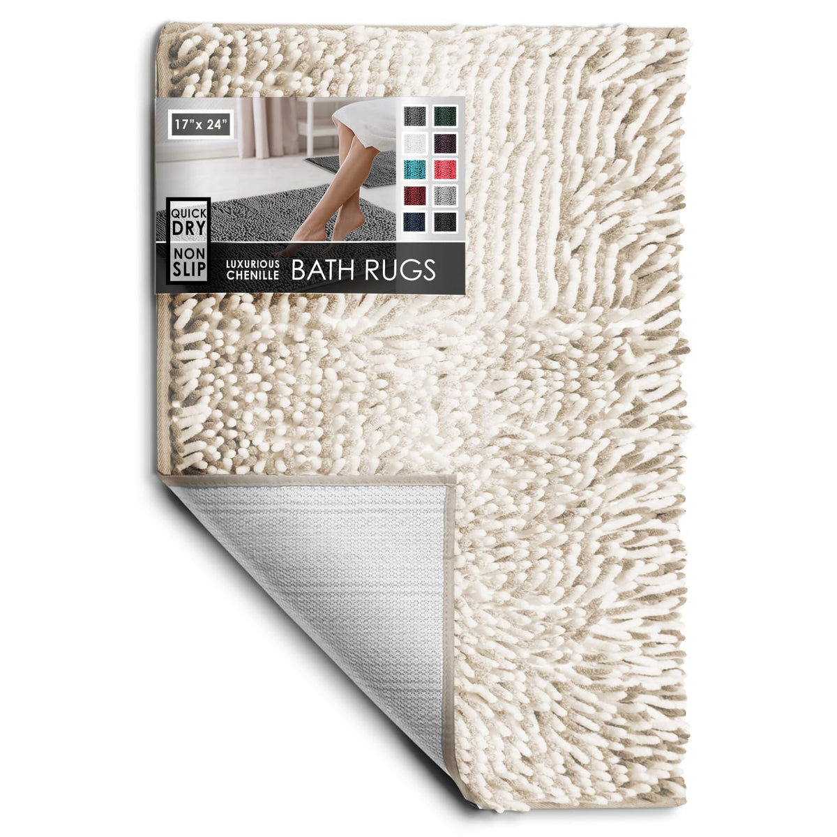 Hearth & Harbor Bathroom Rugs, Chenille Bath Mat - Machine Washable Bath Mats for Bathroom Non-Slip Backing Rubber, Quick Dry Bathroom Mat, 17 x 24 + 20 x 32 - Hunter Green