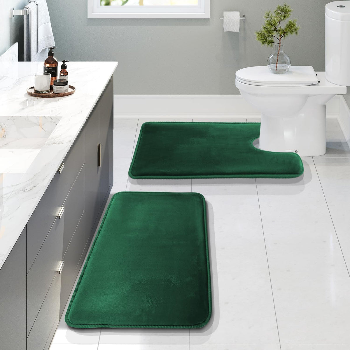 Clara Clark 3 Piece Bathroom Rugs Bath Mat Set, Velvet Memory Foam Bath Mats for Bathroom - Non-Slip, PVC Backing Bath Rugs, Washable - Dries Quickly, Grey