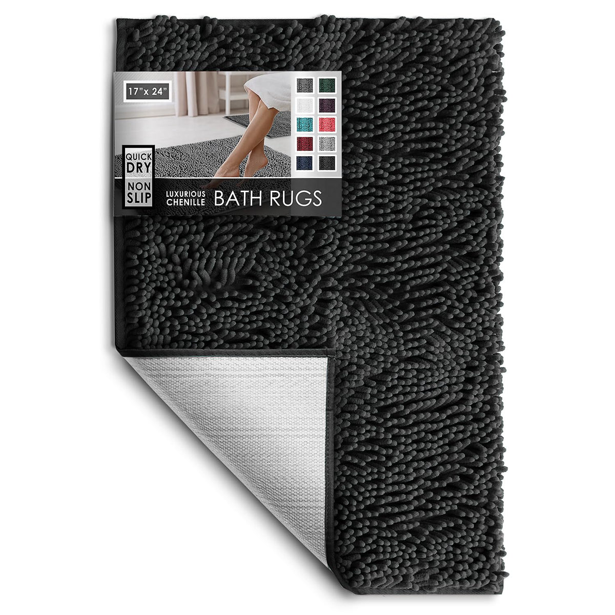 Hearth & Harbor Bathroom Rugs, Chenille Bath Mat - Machine Washable Bath Mats for Bathroom Non-Slip Backing Rubber, Quick Dry Bathroom Mat, 17 x 24 + 20 x 32 - Hunter Green