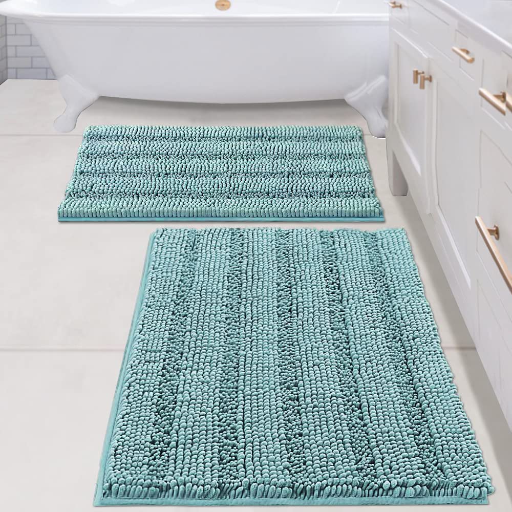 H.VERSAILTEX Bathroom Rugs Bath Rug Set 2 Piece Bathroom Contour Rug Toilet Mat Sets Non Slip Contour Bath Rug Ultra Thick Water Absorbent Striped Bath Mats Washable(47" x 17" Plus 20" x 20" U, Cream)