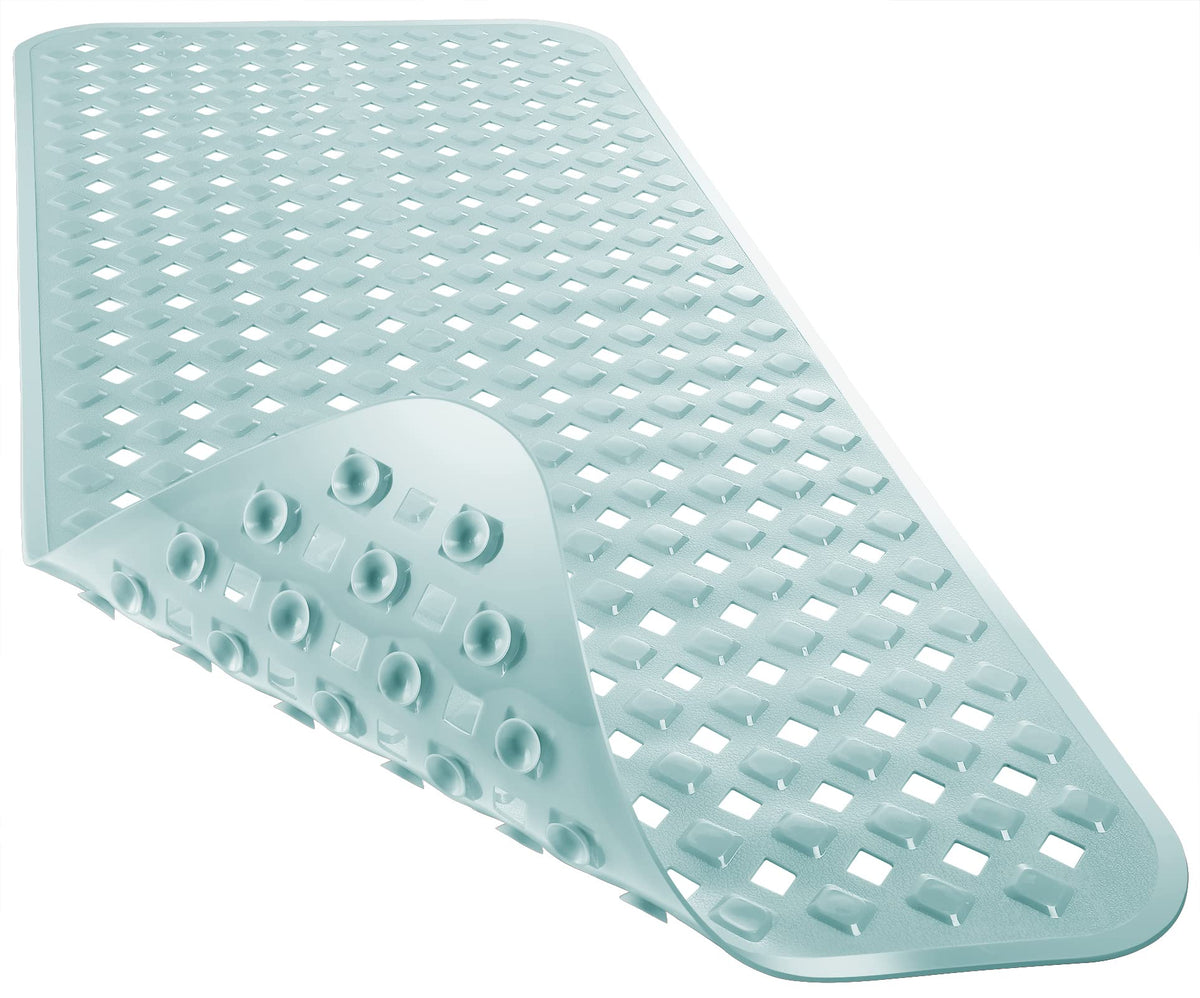 Yimobra Bathtub Mat Non Slip, 35"X16" Shower Mat with Strong Suction Cups & Drain Holes, Long Anti Slip Bath Tub Mat for Inside Shower, Machine Washable Fast Drying, Bathroom Essentials, Clear Blue