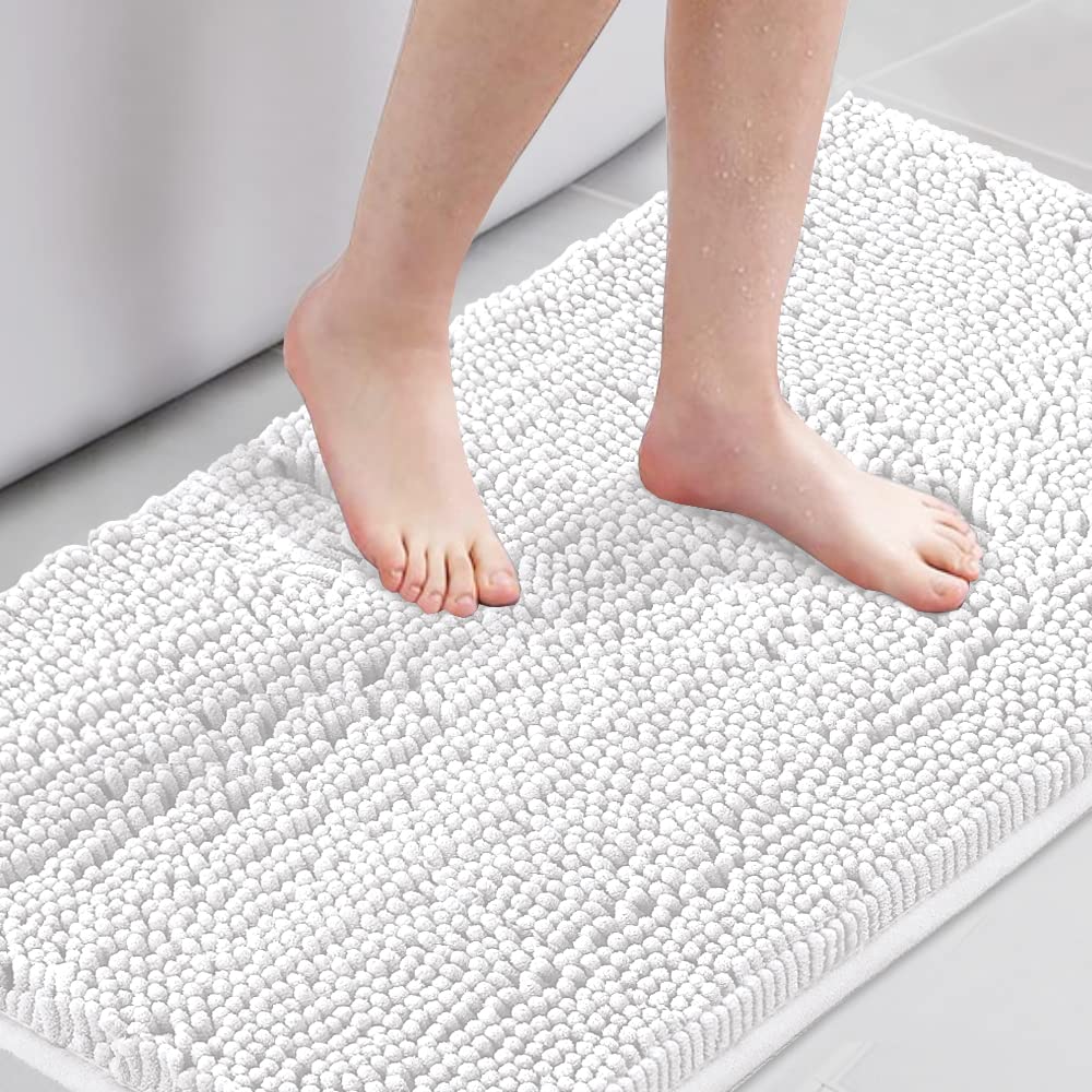 H.VERSAILTEX Navy Blue Bath Rug, Bath Mat Non Slip Bath Mats for Bathroom Floor, Bathroom Rug Extra Thick Chenille Rug 17" x 24" Absorbent Soft Shaggy Washable Dry Fast Plush Rugs for Bathtubs