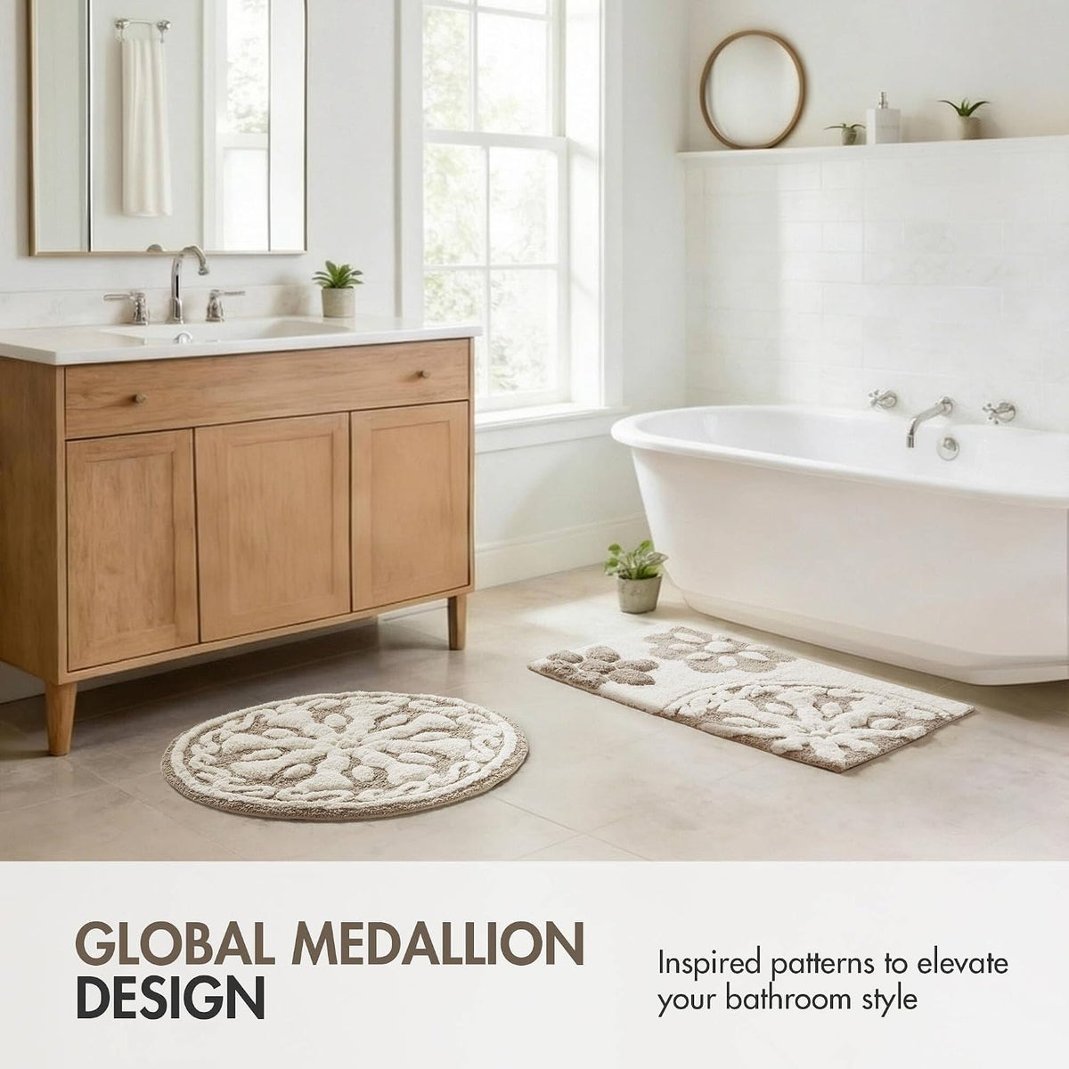 Madison Park Casablanca Tufted Cotton Bath Rug Non-Slip, 20 x 30, Taupe