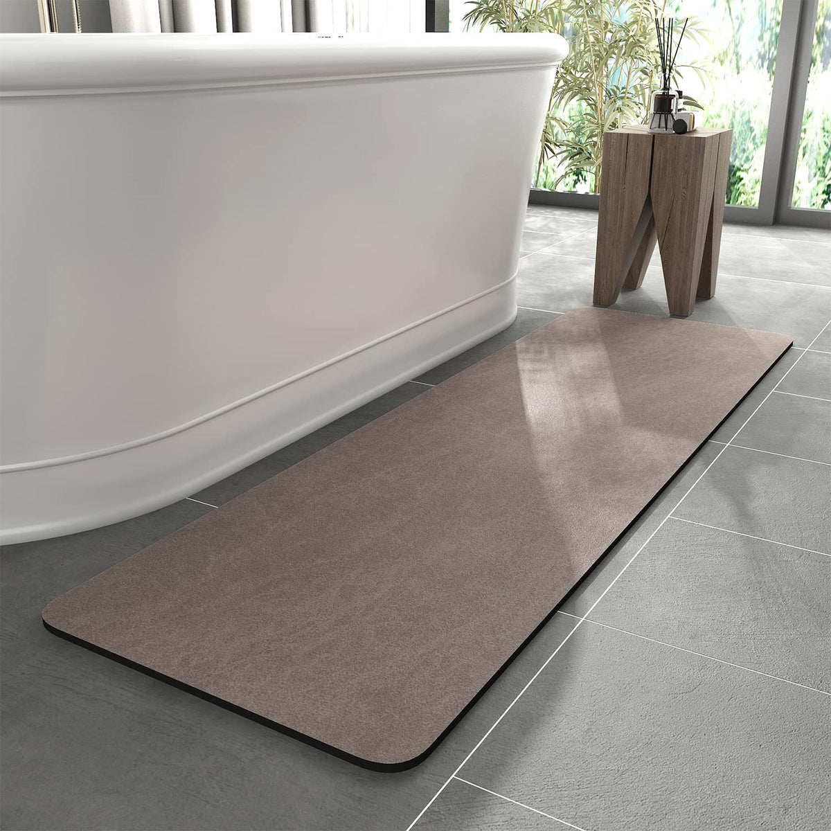 MontVoo -Bath Mat-Rubber Backing Non SlipThin Bathroom Rugs Fit Under Door- Quick Dry Absorbent Faux Suede Surface Grey Bathroom Floor Mats-Shower Rug for in Front of Bathtub Shower Gray 16x24