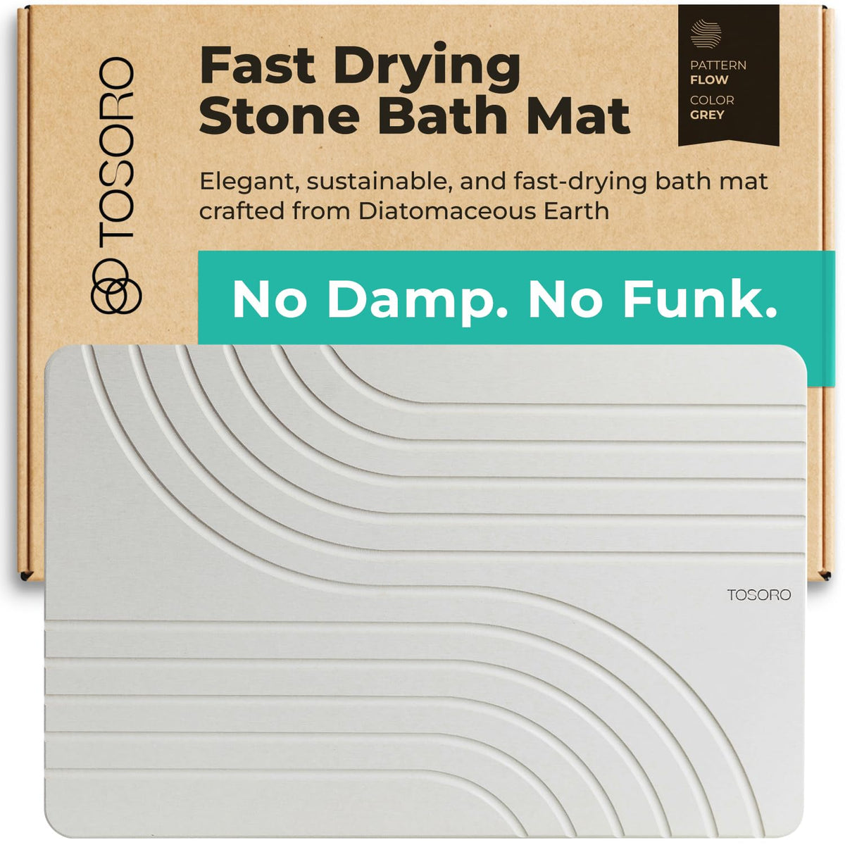 TOSORO - Stone Bath Mat Diatomaceous Earth Shower Mat Non-Slip Super Absorbent Diatomite Stone Bath Mats for Bathroom Floor Quick Drying Natural Easy to Clean (23.5 x 15) - Sandstone