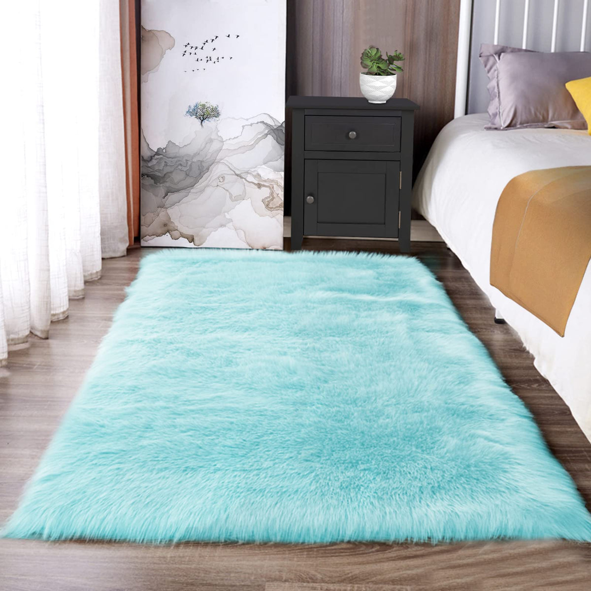 Latepis White Sheepskin Rug 2x3 Faux Fur Sheepskin Rug for Living Room Fluffy Washable Rugs for Bedroom Luxury Room Decor Furry Rugs Rectangle