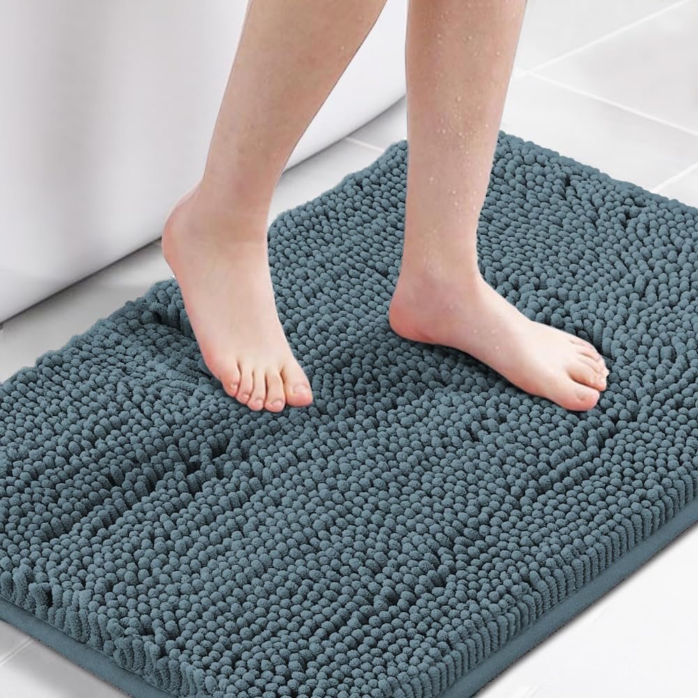 H.VERSAILTEX Navy Blue Bath Rug, Bath Mat Non Slip Bath Mats for Bathroom Floor, Bathroom Rug Extra Thick Chenille Rug 17" x 24" Absorbent Soft Shaggy Washable Dry Fast Plush Rugs for Bathtubs