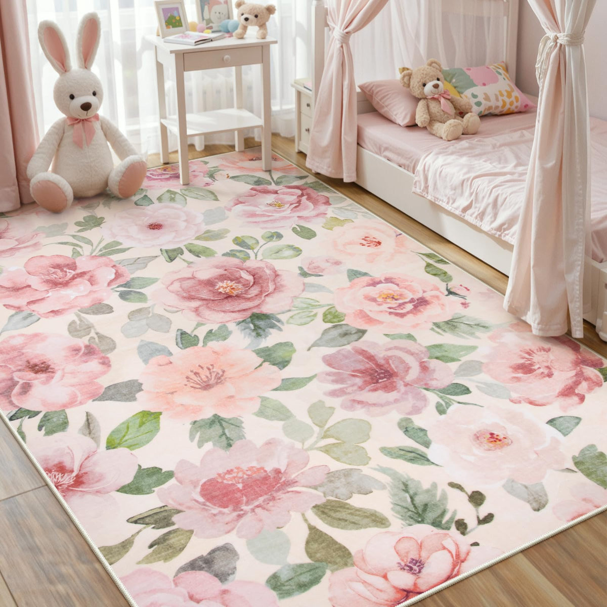 Lahome Floral Pink Bathroom Rug Runners for Hallways Non Slip 2x6