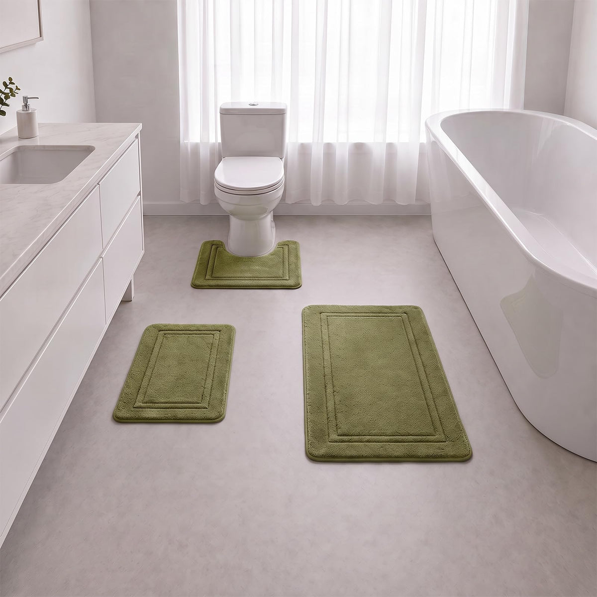 Bathroom Rugs Set 3 Piece, Bordered Memory Foam With Toilet Mats Dark Gray
