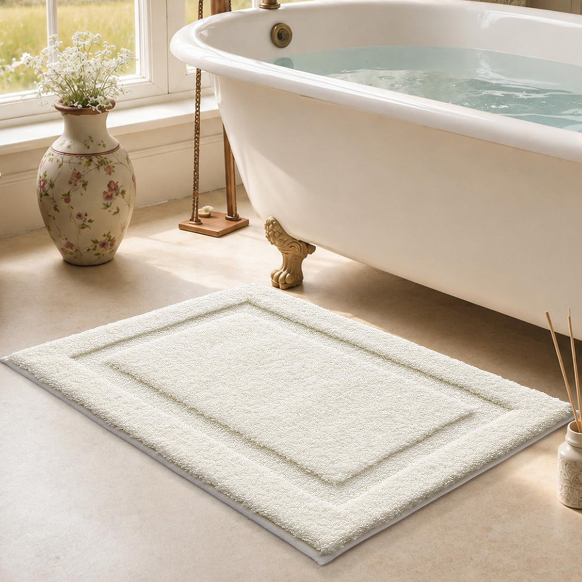 LUMI Ultra Soft Bathroom Rugs Absorbent, Non Slip Bath Mat 24x36, White
