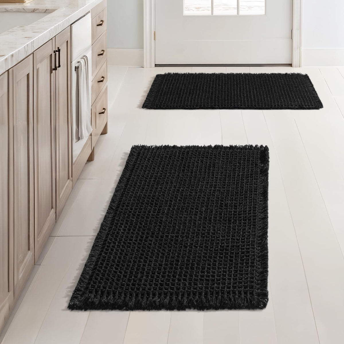 MIULEE Set of 2 Waffle Bathroom Rugs Boho Bath Mat Brown 18x30 Inch