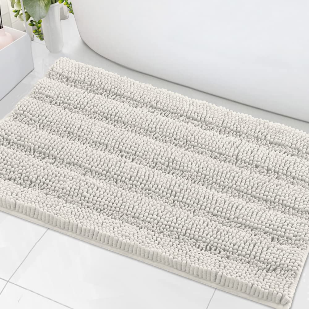 H.VERSAILTEX Bathroom Rugs Bath Rug Set 2 Piece Bathroom Contour Rug Toilet Mat Sets Non Slip Contour Bath Rug Ultra Thick Water Absorbent Striped Bath Mats Washable(47" x 17" Plus 20" x 20" U, Cream)