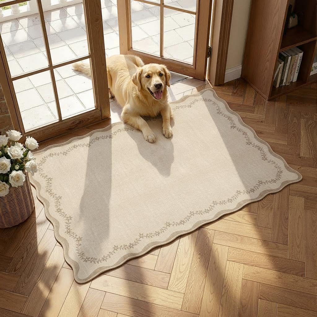 GarveeHome 3x5 Scalloped Washable Area Rug Non Slip Bedroom Entryway Rug