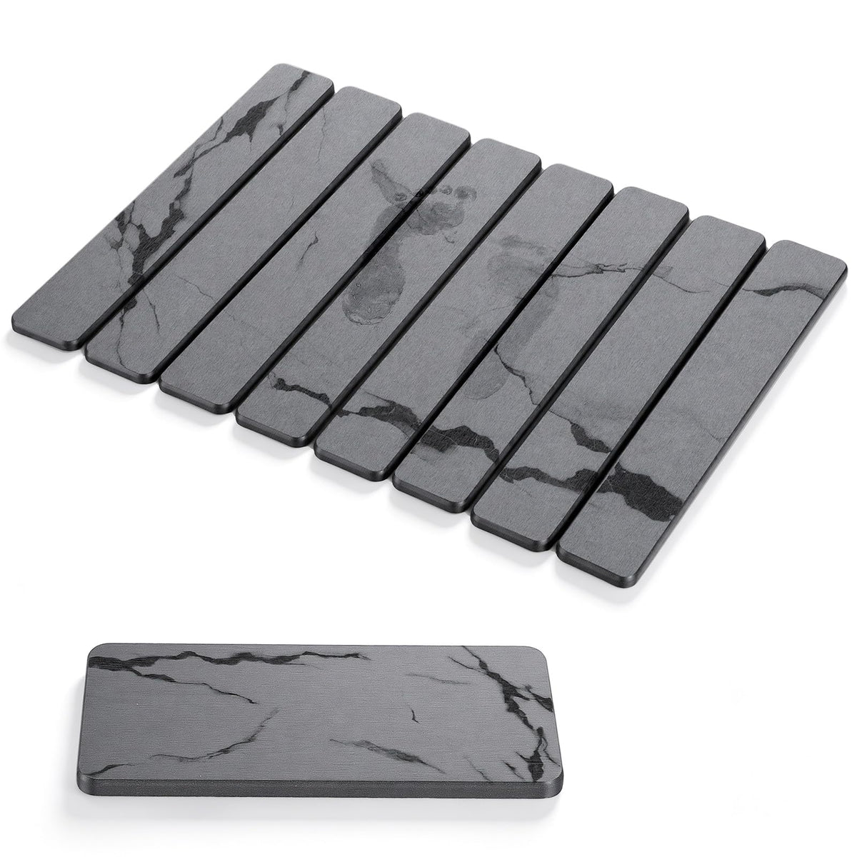 Foldable Stone Bath Mat, Non Slip Large Diatomaceous Shower Mat, Super Absorbent Quick Drying Stone Mat for Bathroom Kitchen Floor Counter Sink ,Easy to Clean & Store (Dark Gray 24"×16")