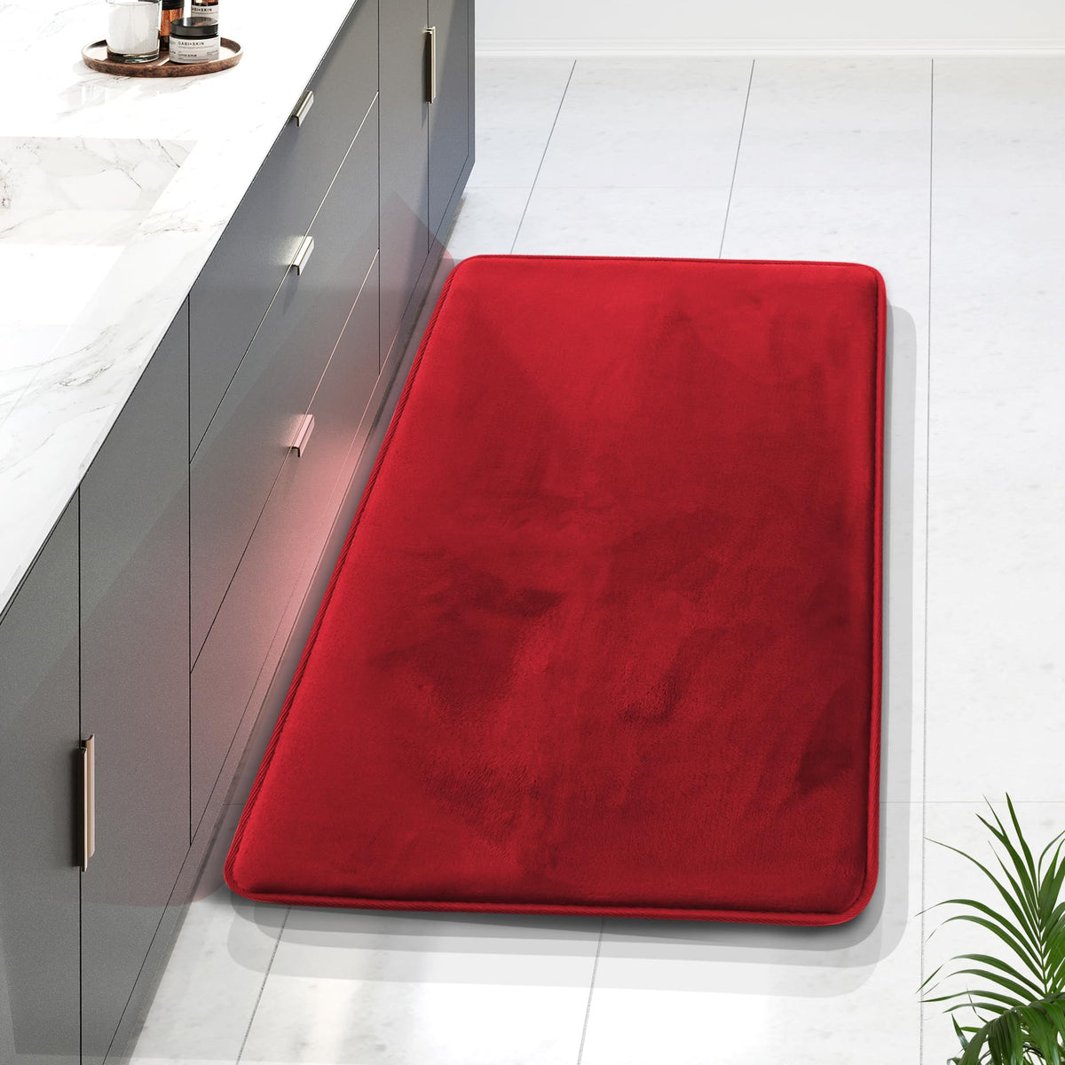 Clara Clark 3 Piece Bathroom Rugs Bath Mat Set, Velvet Memory Foam Bath Mats for Bathroom - Non-Slip, PVC Backing Bath Rugs, Washable - Dries Quickly, Grey