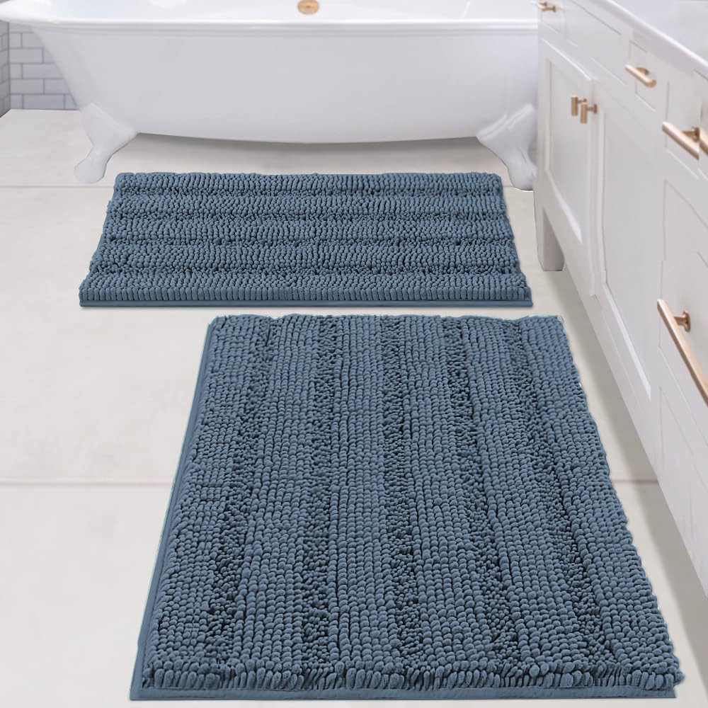 H.VERSAILTEX Bathroom Rugs Bath Rug Set 2 Piece Bathroom Contour Rug Toilet Mat Sets Non Slip Contour Bath Rug Ultra Thick Water Absorbent Striped Bath Mats Washable(47" x 17" Plus 20" x 20" U, Cream)