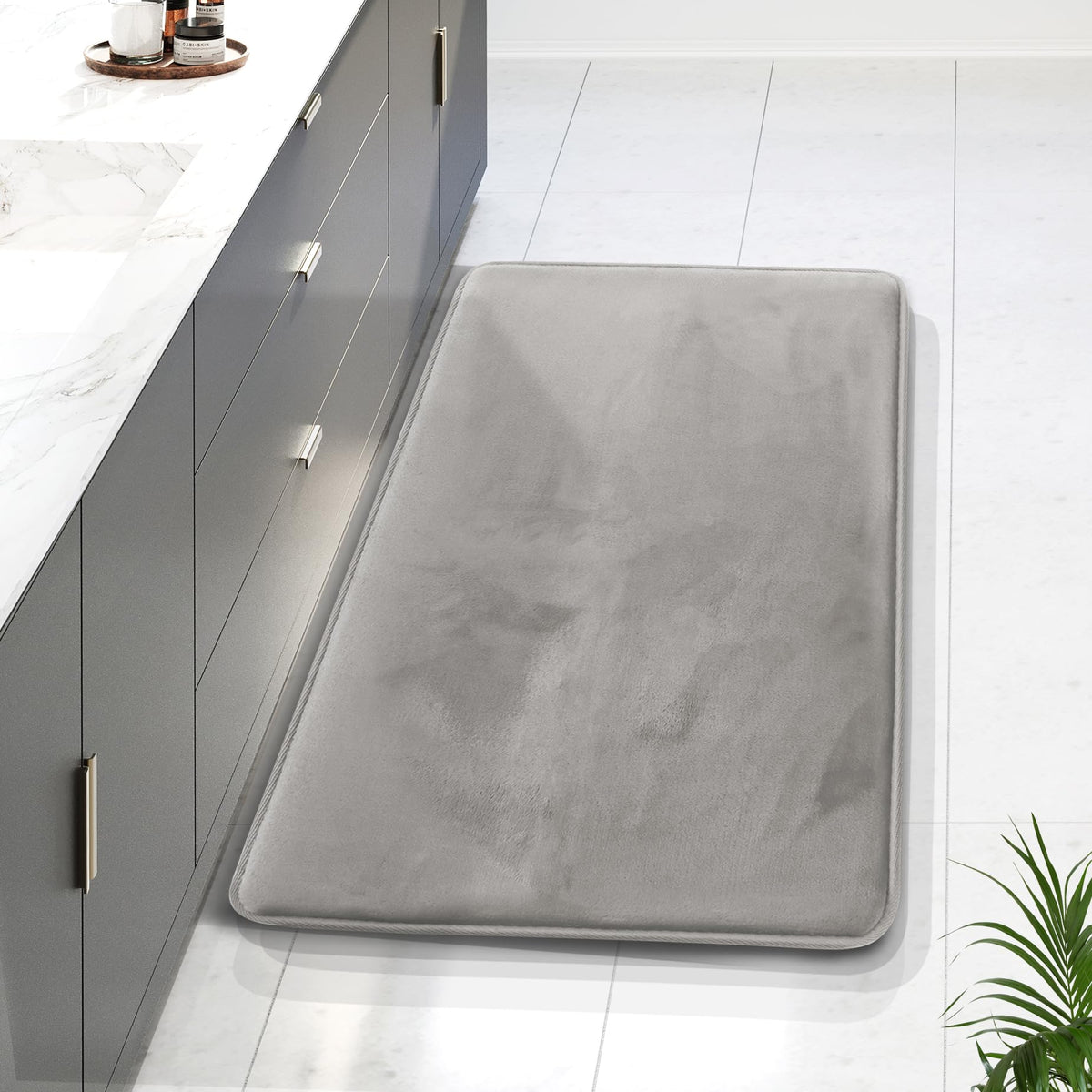 Clara Clark 3 Piece Bathroom Rugs Bath Mat Set, Velvet Memory Foam Bath Mats for Bathroom - Non-Slip, PVC Backing Bath Rugs, Washable - Dries Quickly, Grey