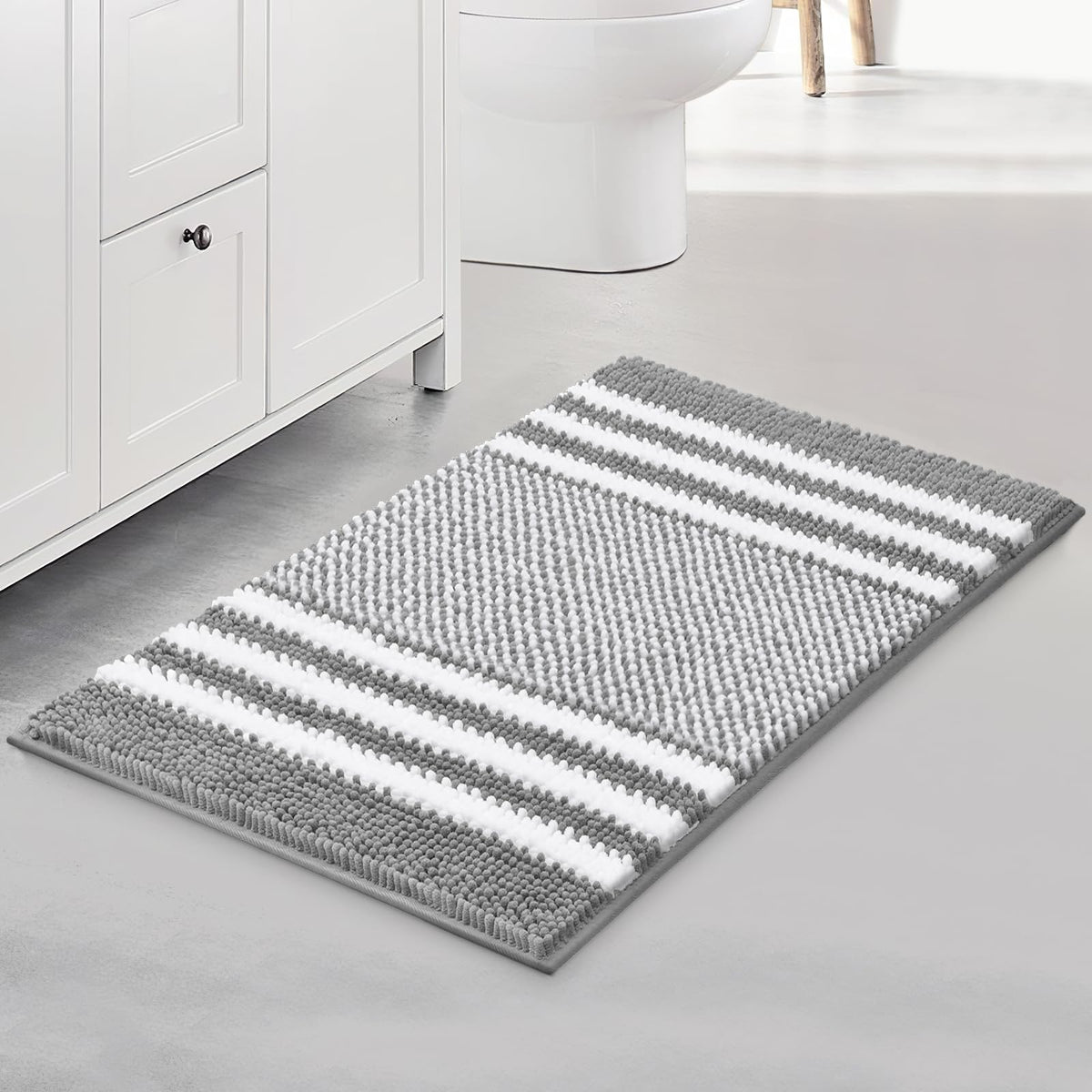 BSICPRO Bathroom Rugs Sets 2 Piece, Non Slip Striped Bath Mats, Sage
