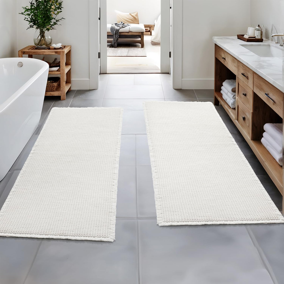 MIULEE Set of 2 Waffle Bathroom Rugs Boho Bath Mat Brown 18x30 Inch