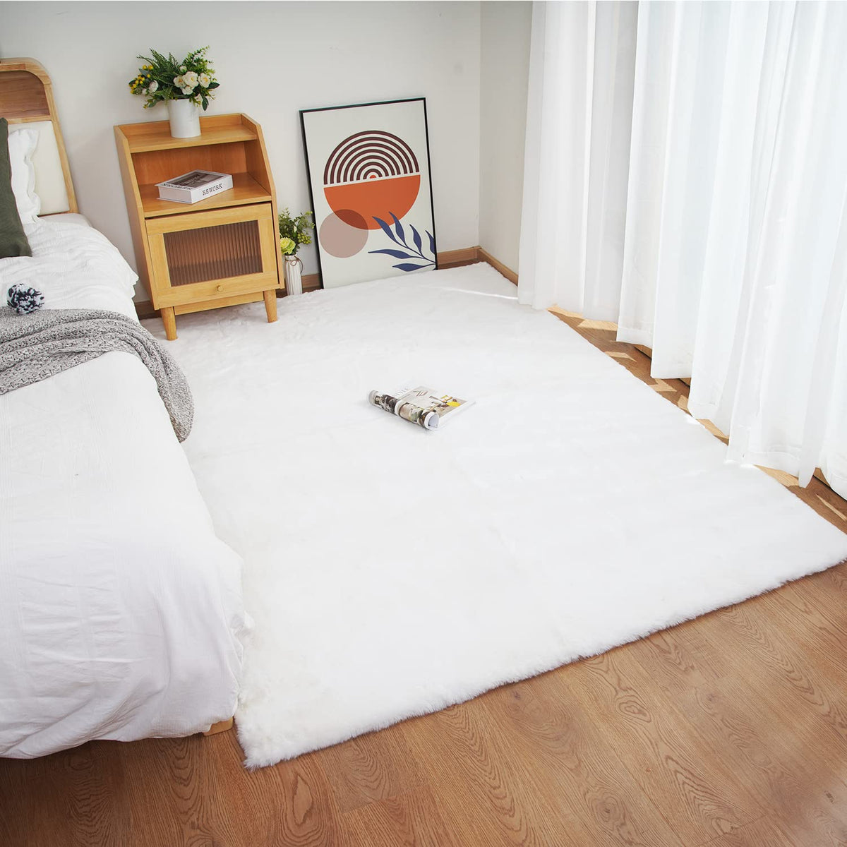 Ghouse Soft Faux Sheepskin Fur Rug 2x4 Black Fluffy Bedside Rugs Plush Rug Shag Nursery Carpet Area Rugs for Living Room Bedroom Playing Room Decor