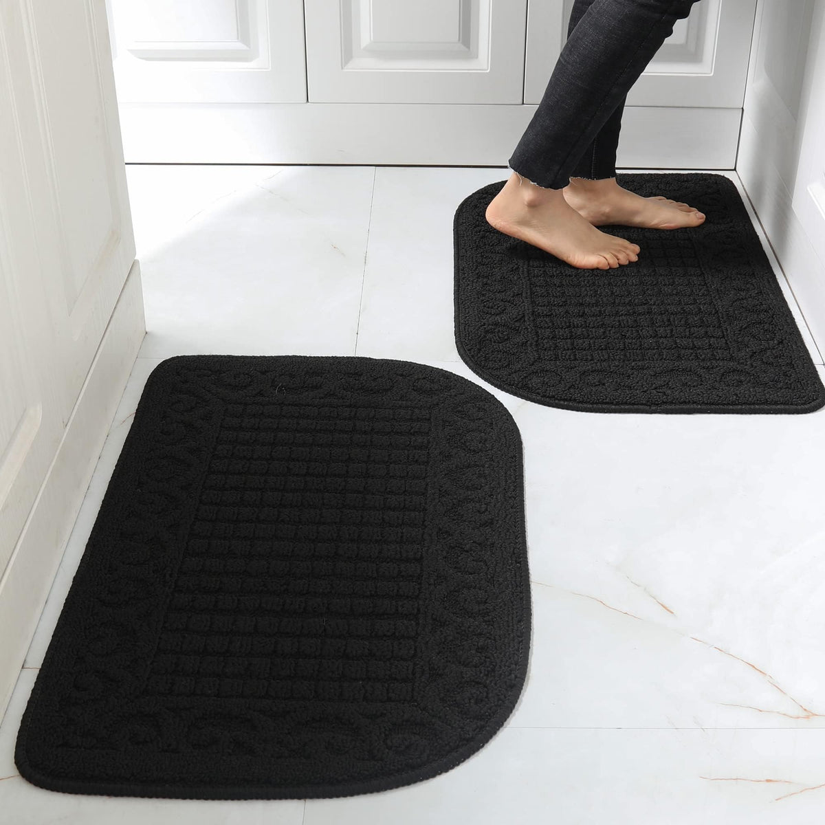 COSY HOMEER 27x18 Half Round Kitchen Rug,Non Slip Washable Mat,Burgundy 1PC
