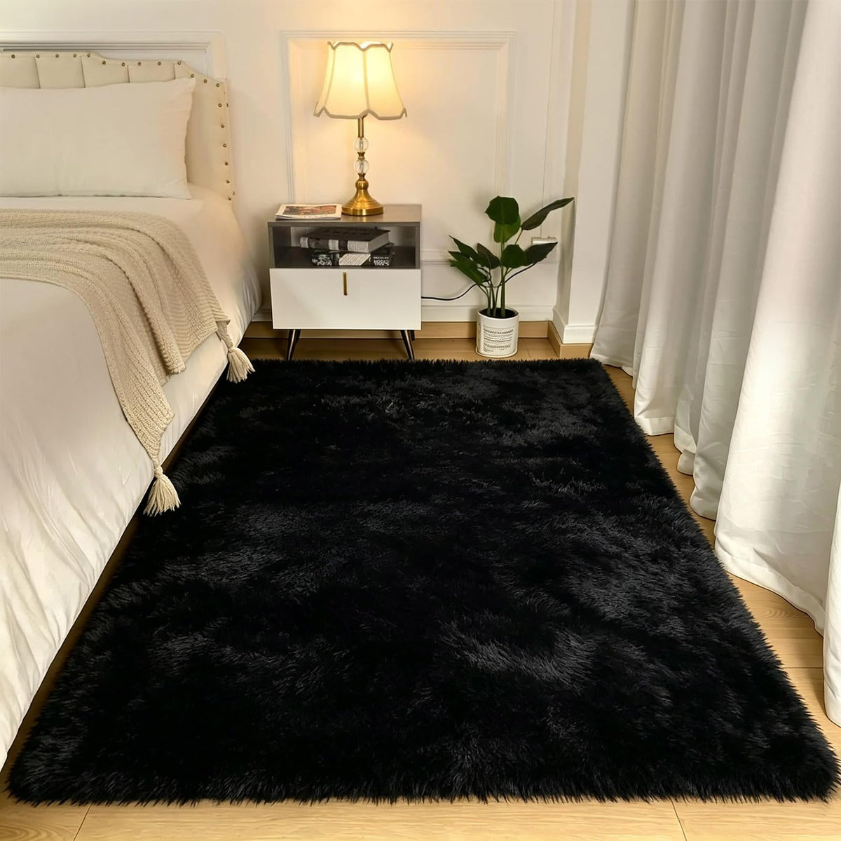 2x6 Dark Grey Fluffy Runner Rug for Hallway and Bedroom, Washable Soft Shaggy Carpet, Non-Slip Thick Shag Rug for Bedside and Living Room, Kids' and Girls' Nursery, Aesthetic Home Decor