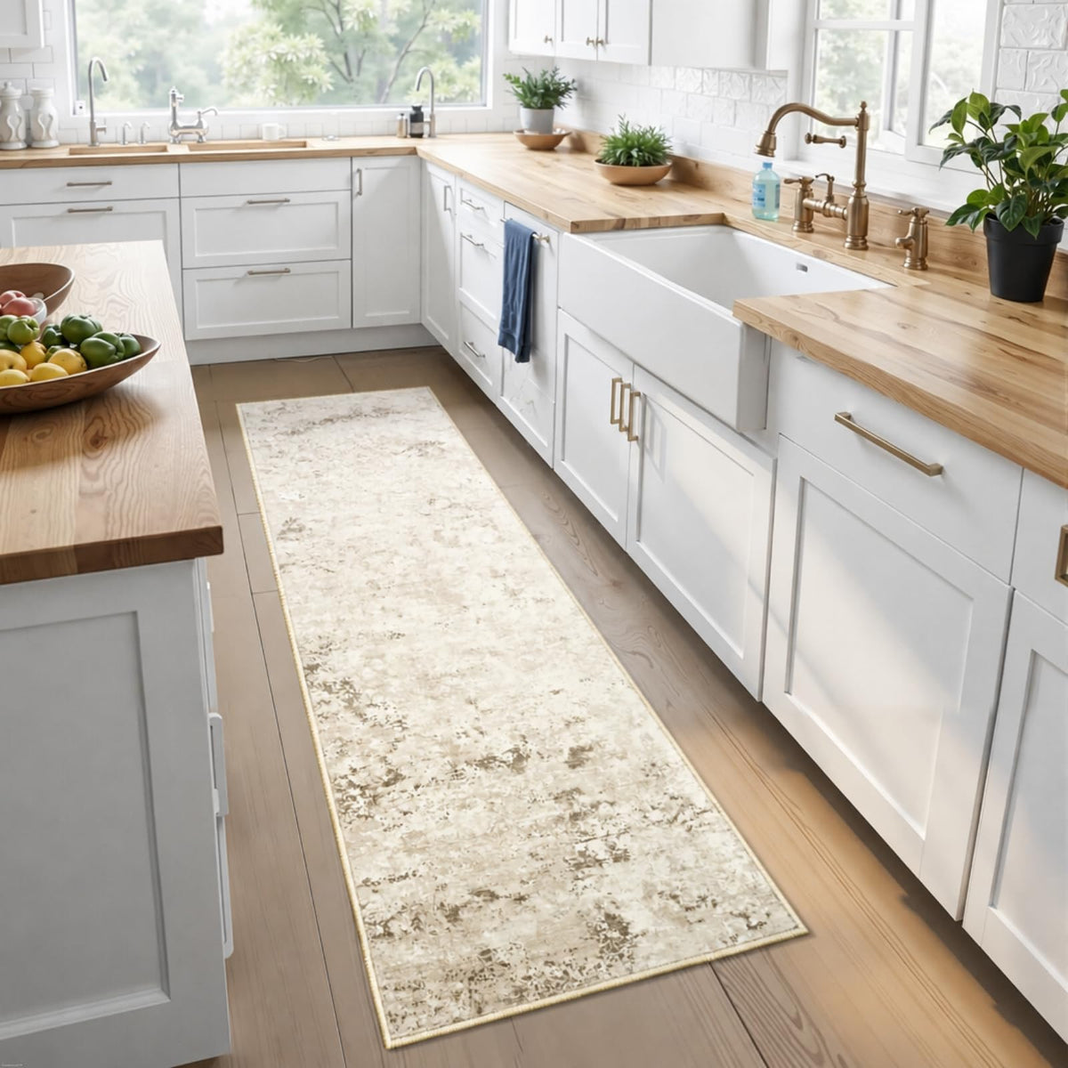Toneed Washable 2x6 Non-Slip Runner Rug for Hallway Kitchen, Grey