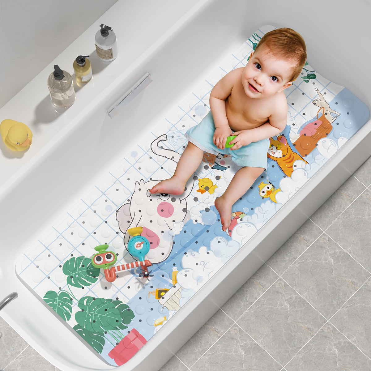 AmazerBath Shower Mat Non Slip 40 x 16 Inches, Shower Stall Mats with Suction Cups and Drain Holes, Non Slip Bath Mat for Tub for Elderly & Kids, Clear