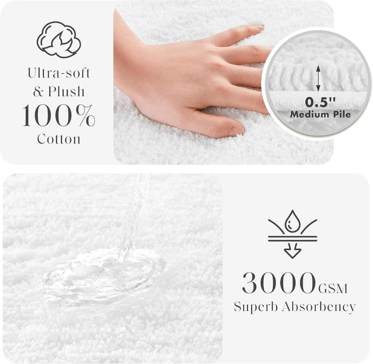 Madison Park Splendor Reversible 100% Cotton Bath Rug, 21 x 34, White
