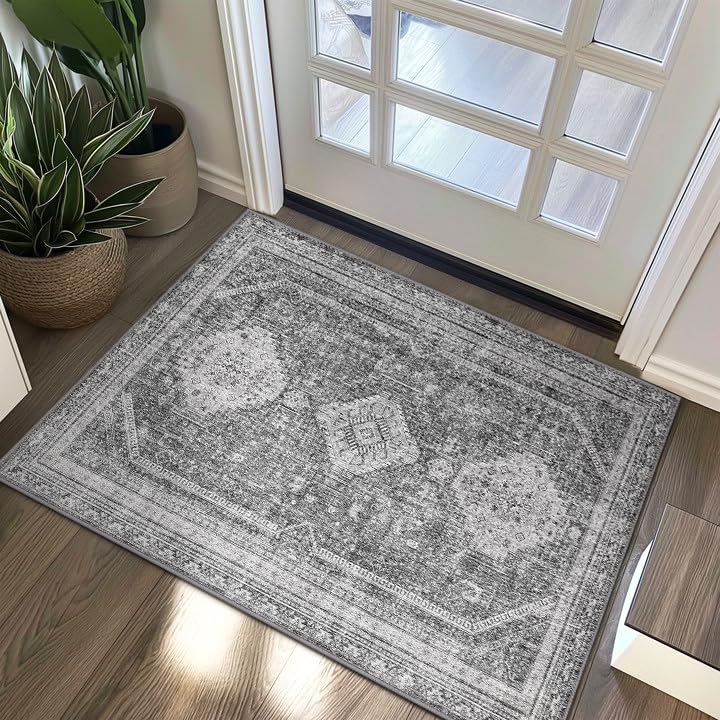 GENIMO 2x5 Washable Runner Rug Non Slip for Hallway, Light Taupe Brown