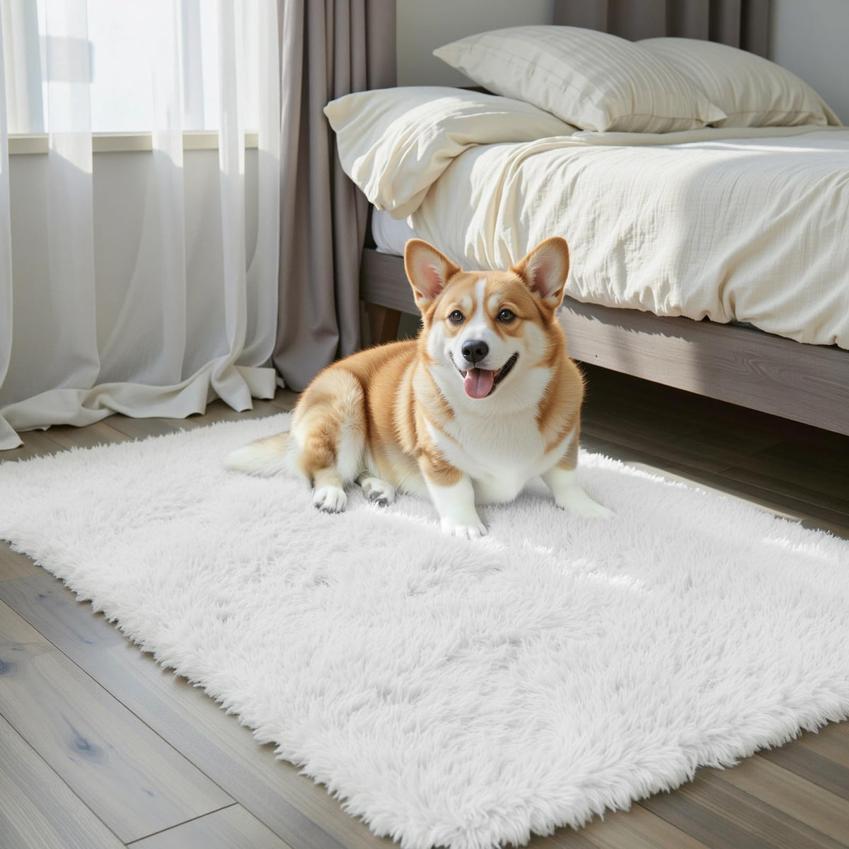Small Shag Area Rug for Bedroom, 2x3 Cream Soft Plush Carpet