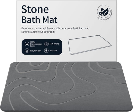 Stone Bath Mat for Bathroom, Diatomaceous Earth Shower Mat, Quick Dry, Grey