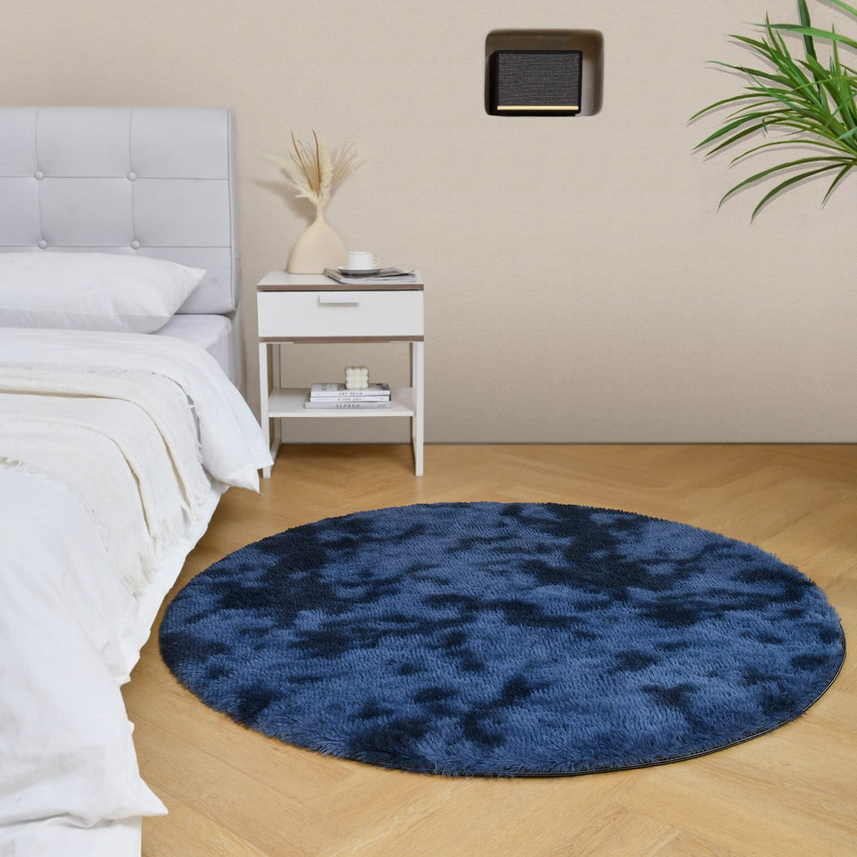duduta Navy Blue Fluffy Plush Runner Rugs 2x6 ft Tie Dye Rectangle Shag Rug