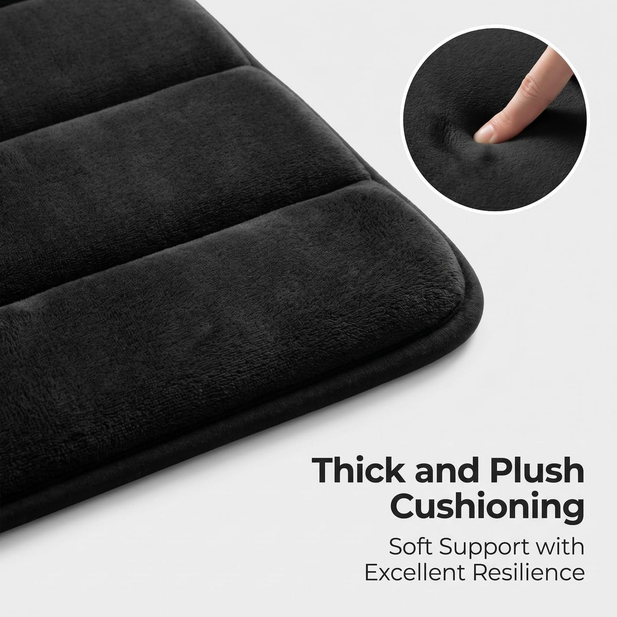 Bathroom Rugs Set 3 Piece, Memory Foam Bath Rugs, Non Slip Washable Bathroom Rug Set, Extra Soft Absorbent Bath Mats with U-Shaped Toilet Rug, Black